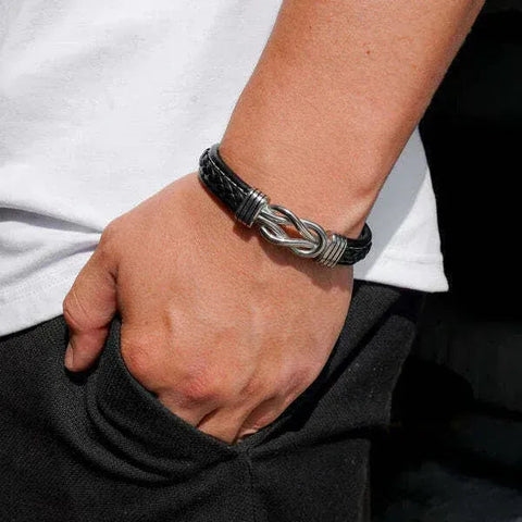 Pulsera de cuero genuino con símbolo de infinito para hombres, regalo para hijo o nieto – 4