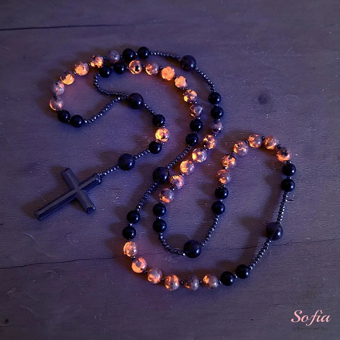 🖤✝️ Rosario Obsidiana Yooperlita — Protección Sagrada
