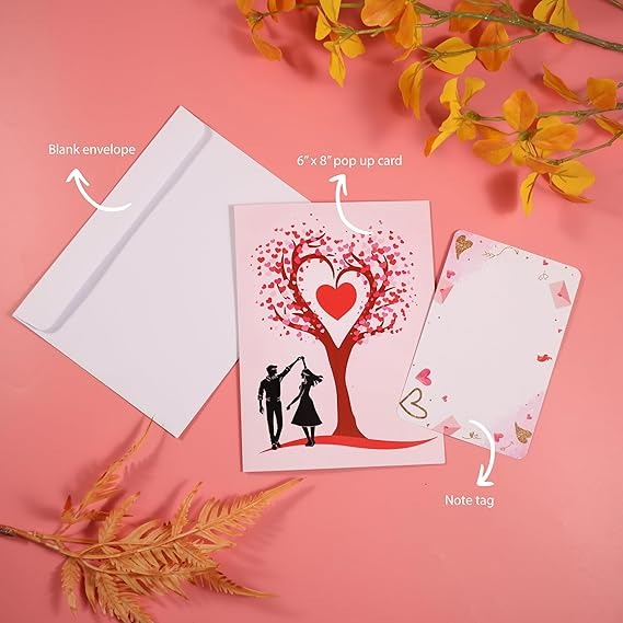 La tarjeta del Amor Inolvidable Regalo, Arbol de corazones que emerge al abrirla — ella no lo espera