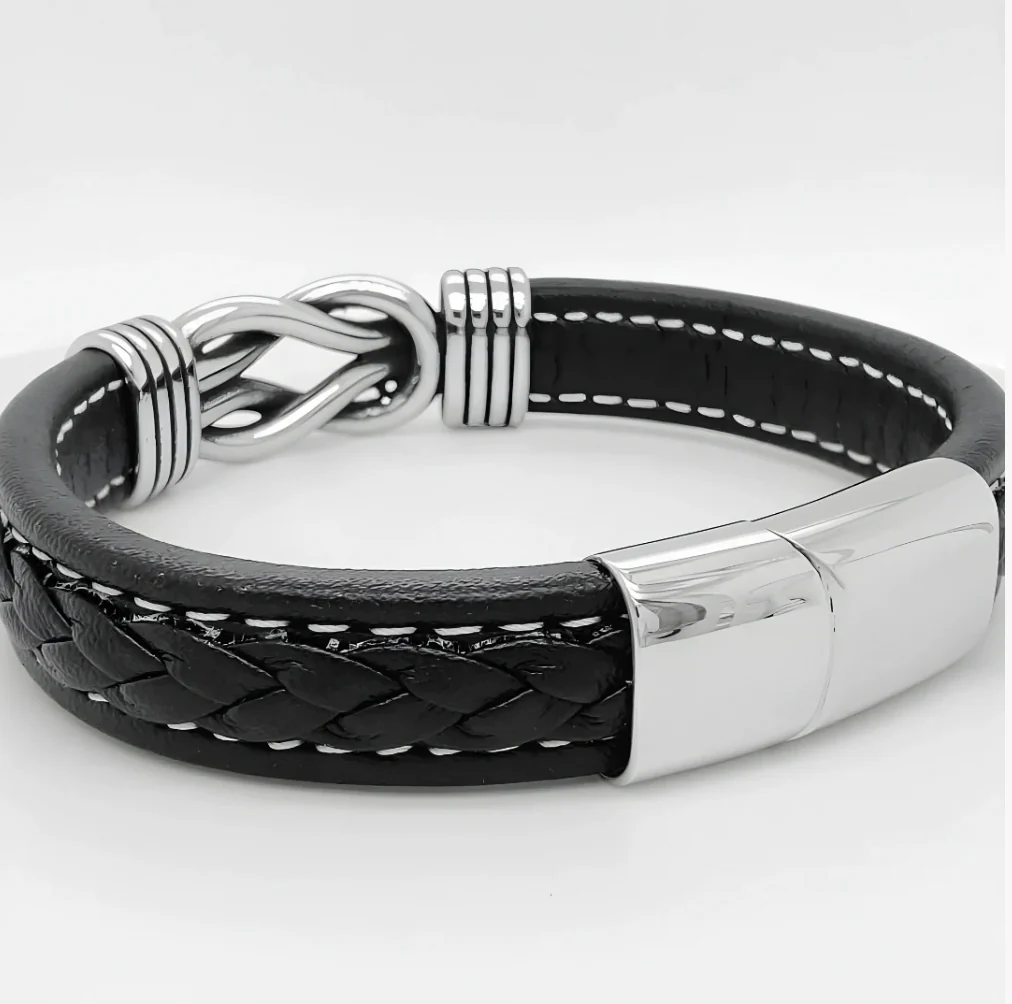 Pulsera de cuero genuino con símbolo de infinito para hombres, regalo para hijo o nieto