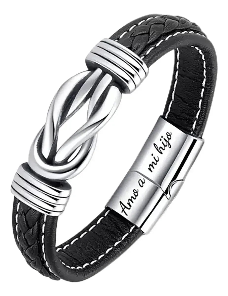 Pulsera de cuero genuino con símbolo de infinito para hombres, regalo para hijo o nieto