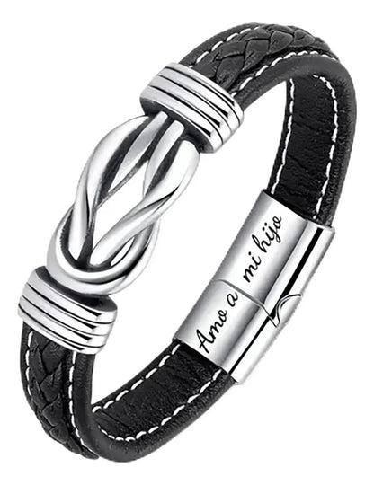 Pulsera de cuero genuino con símbolo de infinito para hombres, regalo para hijo o nieto